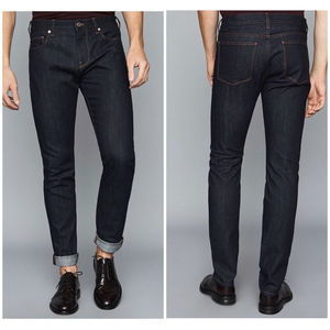 Reiss Mens Jeans Dean Raw Denim Jeans Size 30 Blue Denim